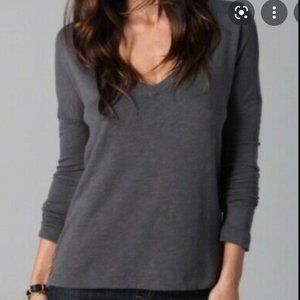 JAMES PERSE LONGSLEEVE VNECK SLATE GREY COTTON BLEND KNIT TOP SIZE 2